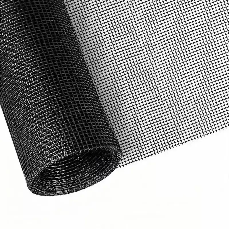 Close view of black screen mesh supplied in roll form